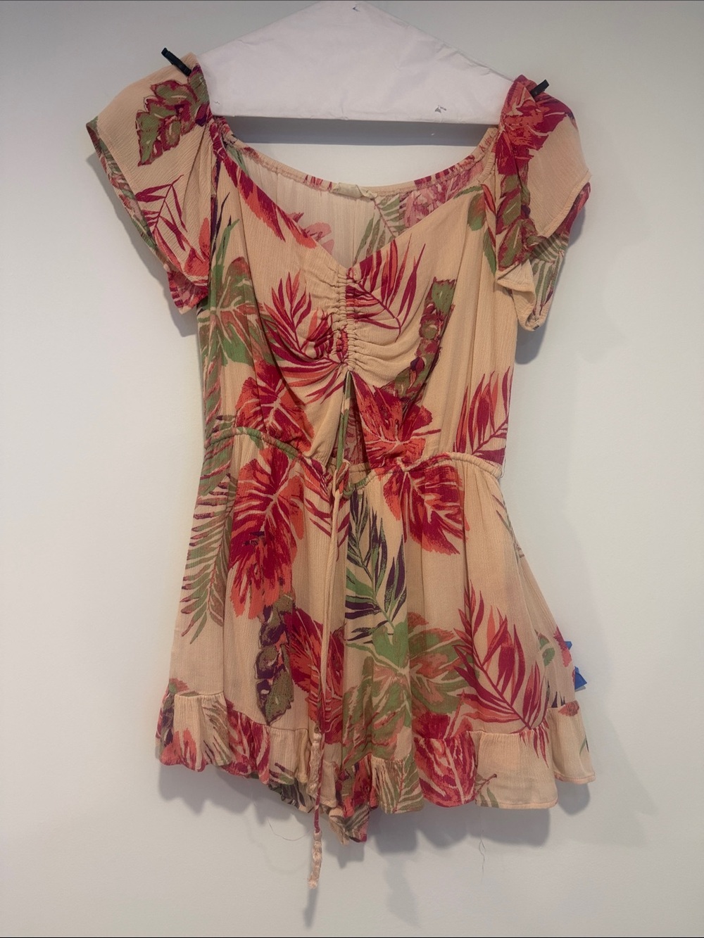 ILLA ILLA Beige Tunic with Red & Green Tropical Print